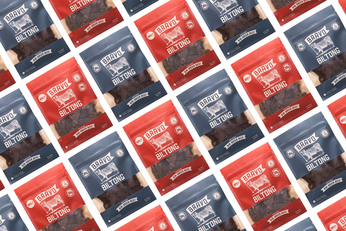 Bravo Biltong packaging flat lay pattern