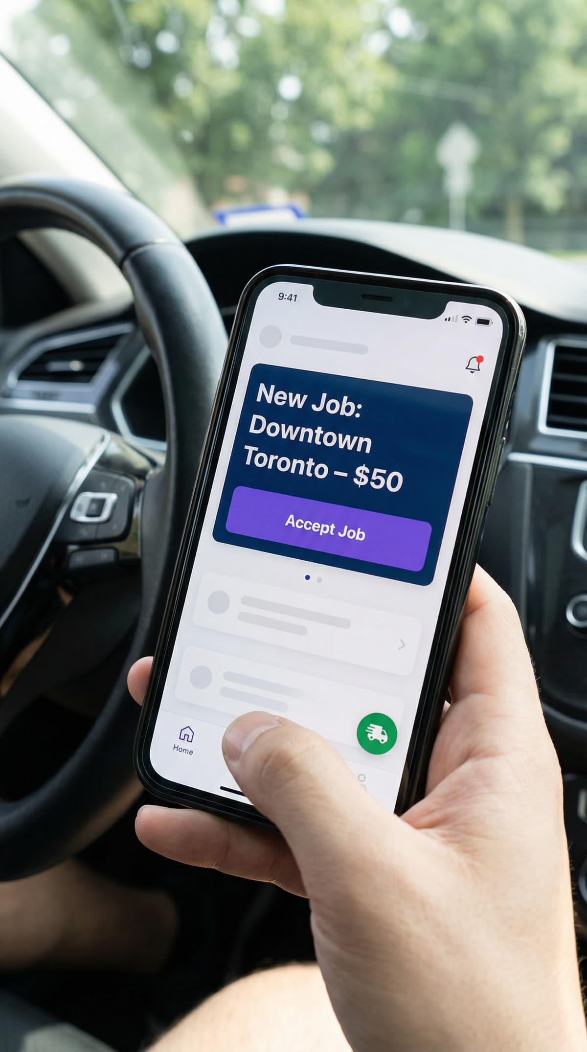 AI-generated app UI: New Job notification with Accept button