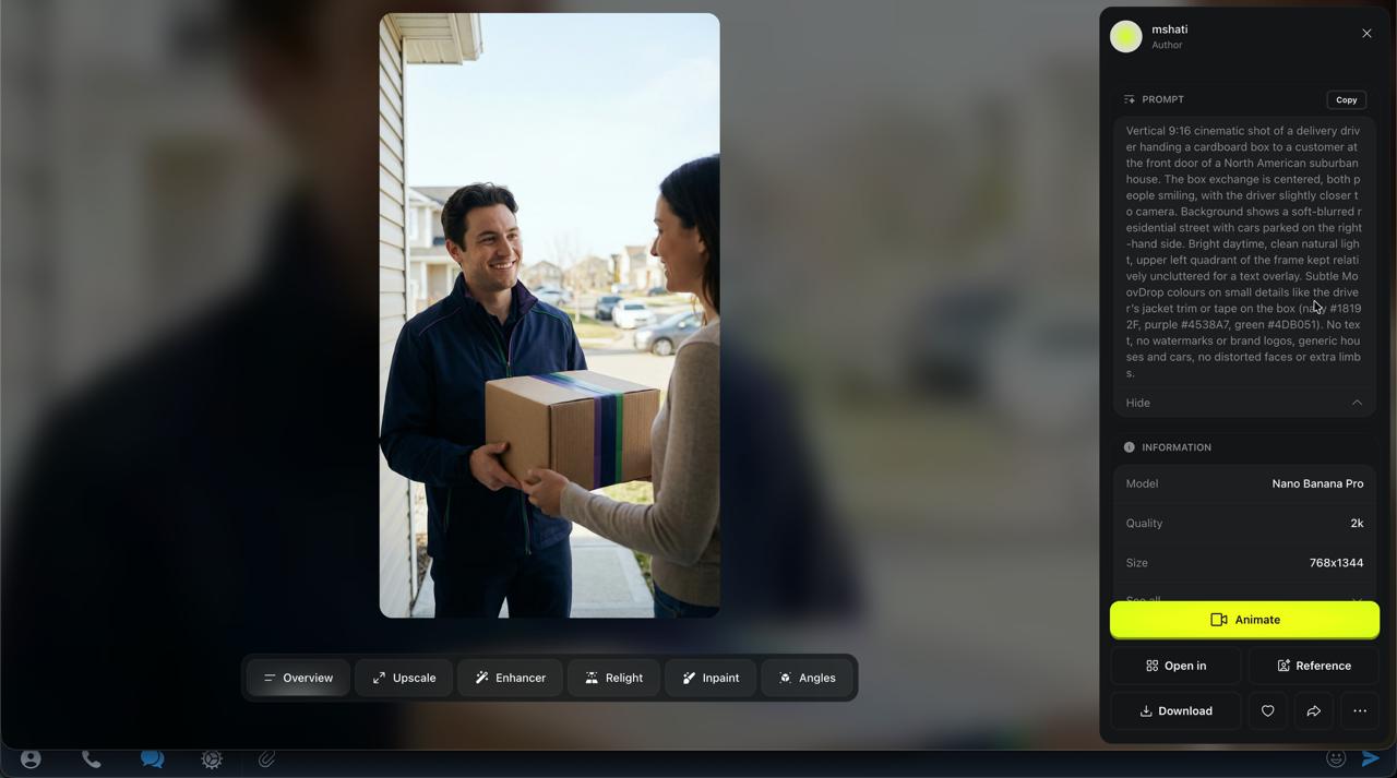 Higgsfield Nano Banana Pro: Delivery handoff prompt and output